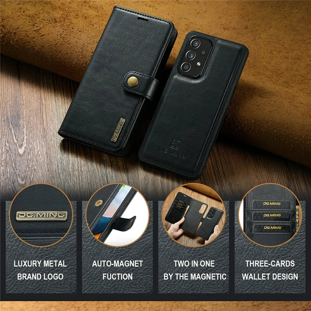 DG.MING for Samsung Galaxy A53 5G Detachable Split Leather Flip Wallet Case Stand Magnetic Full Body Protective Phone Cover - Black - 7