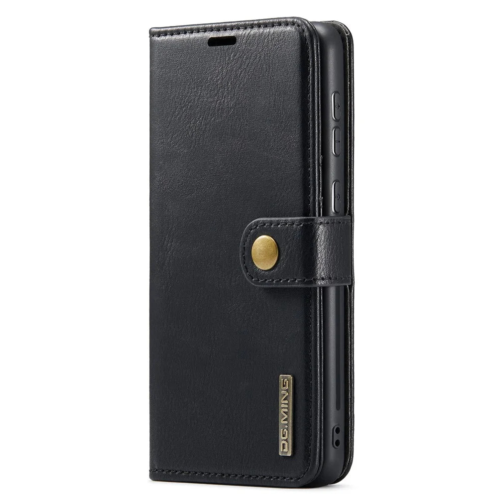 DG.MING Split Leather Wallet Phone Case Folio Flip Magnetic Detachable Stand Cover for Samsung Galaxy A73 5G - Black - 2
