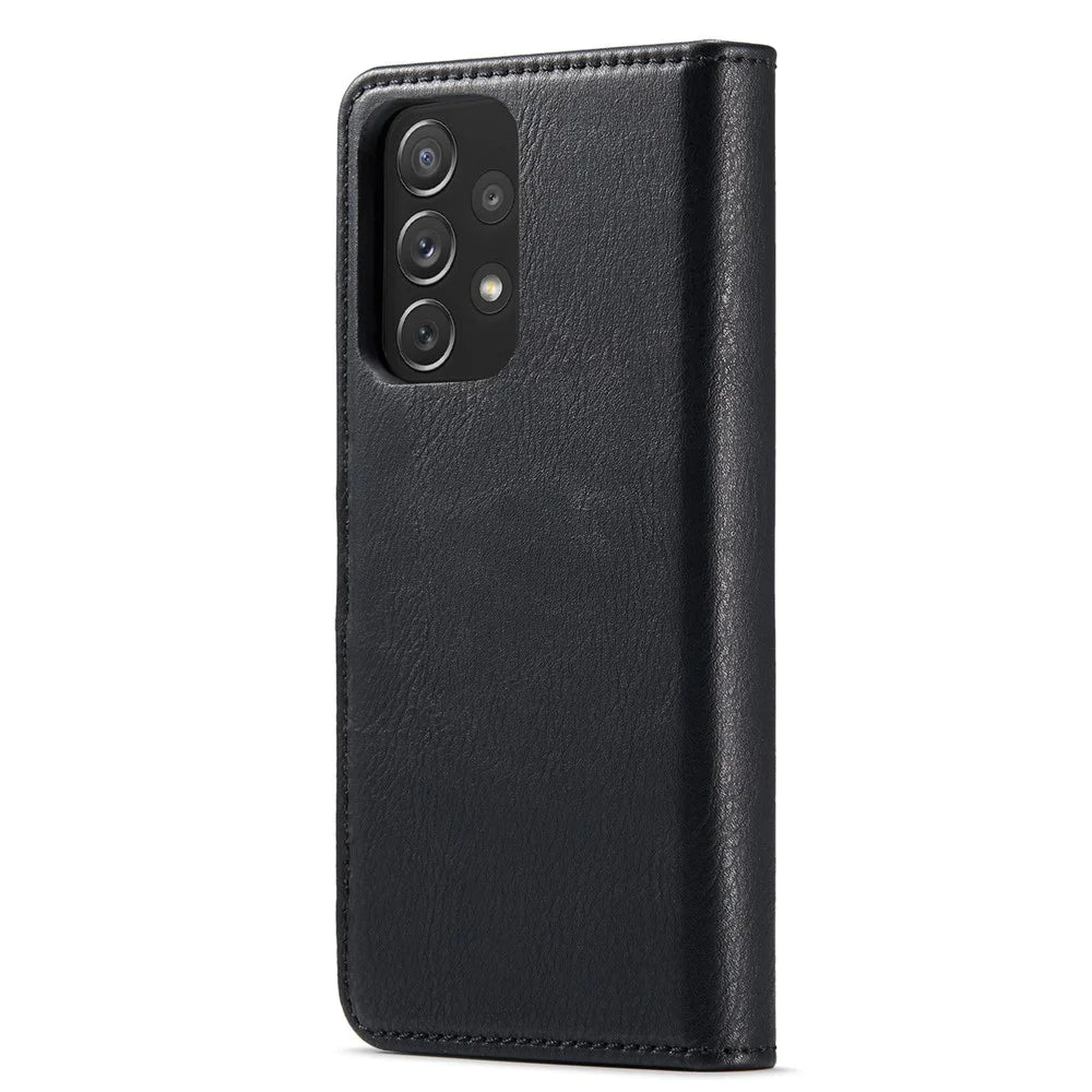 DG.MING Split Leather Wallet Phone Case Folio Flip Magnetic Detachable Stand Cover for Samsung Galaxy A73 5G - Black - 3