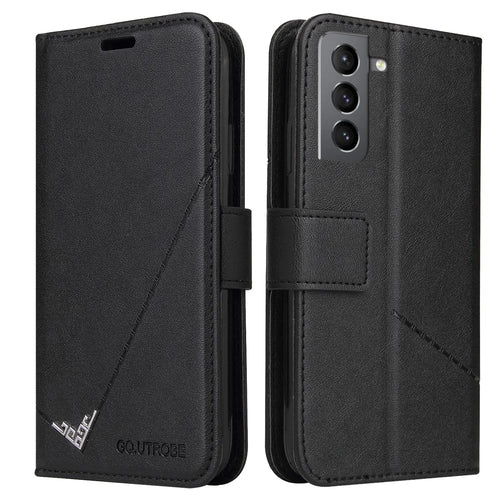 GQ.UTROBE Wallet Stand Design Anti-drop Protection PU Leather + TPU Cover with Rectangular Metal Decor for Samsung Galaxy S22 5G - Black - 1
