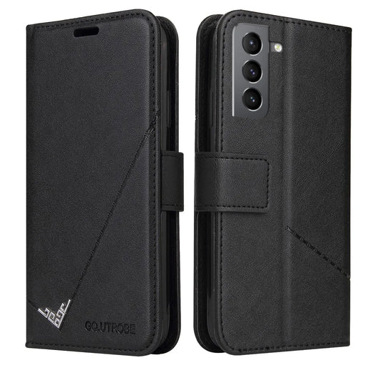 GQ.UTROBE Wallet Stand Design Anti-drop Protection PU Leather + TPU Cover with Rectangular Metal Decor for Samsung Galaxy S22 5G - Black - 1