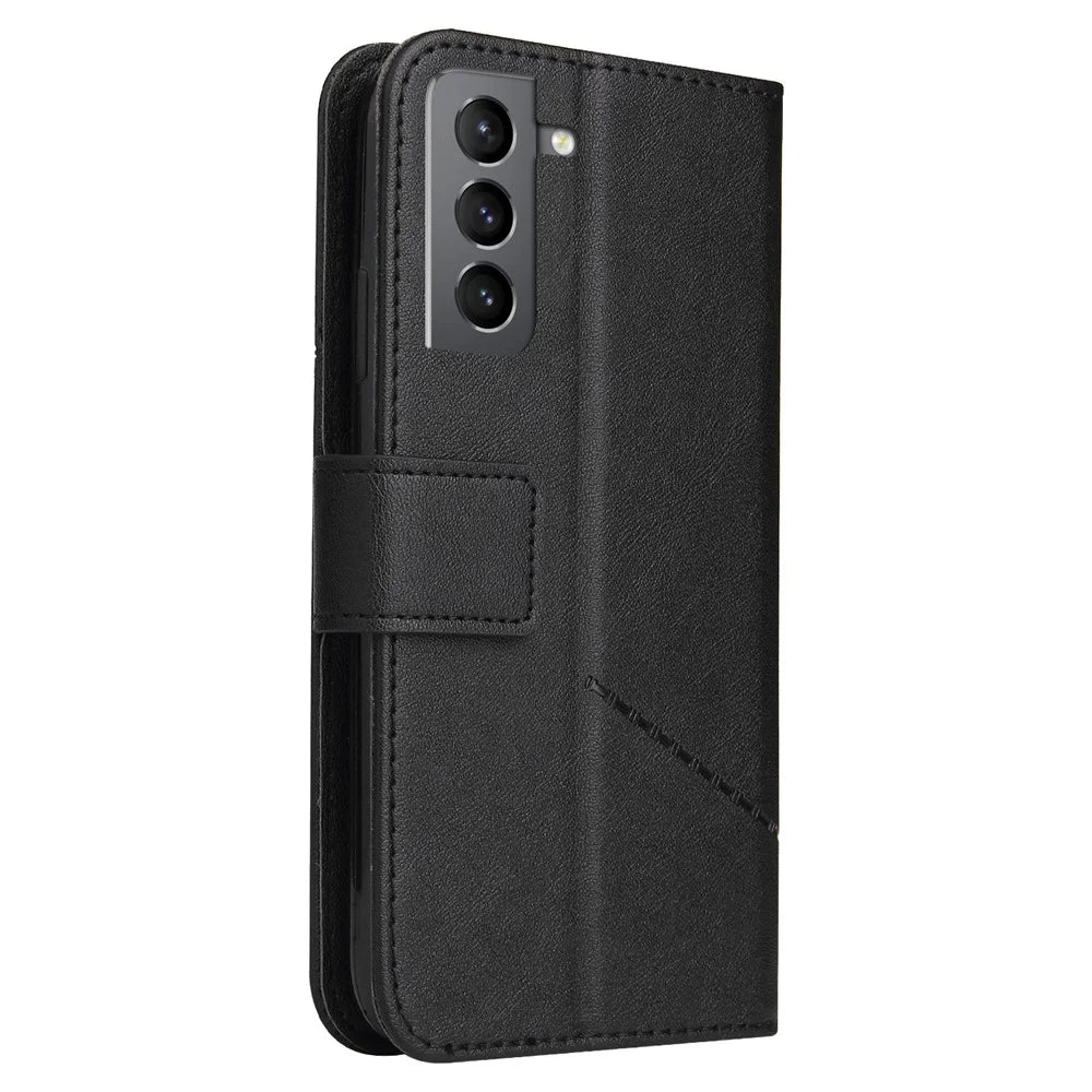 GQ.UTROBE Wallet Stand Design Anti-drop Protection PU Leather + TPU Cover with Rectangular Metal Decor for Samsung Galaxy S22 5G - Black - 2