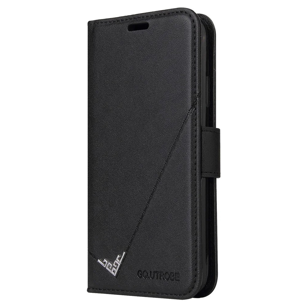 GQ.UTROBE Wallet Stand Design Anti-drop Protection PU Leather + TPU Cover with Rectangular Metal Decor for Samsung Galaxy S22 5G - Black - 3