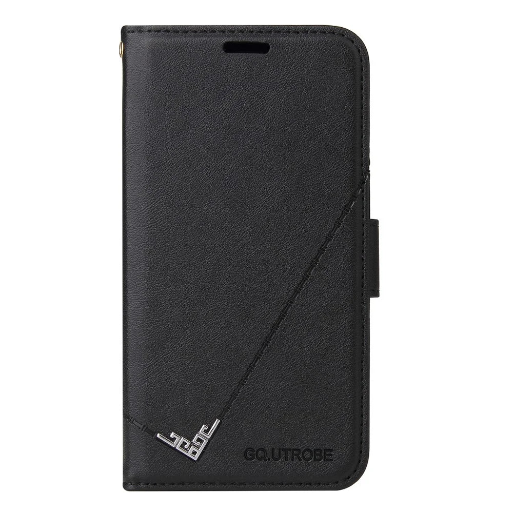GQ.UTROBE Wallet Stand Design Anti-drop Protection PU Leather + TPU Cover with Rectangular Metal Decor for Samsung Galaxy S22 5G - Black - 4