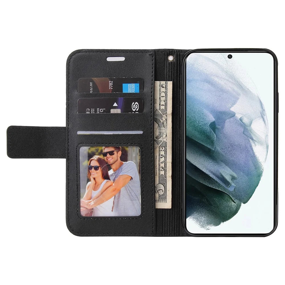 GQ.UTROBE Wallet Stand Design Anti-drop Protection PU Leather + TPU Cover with Rectangular Metal Decor for Samsung Galaxy S22 5G - Black - 7