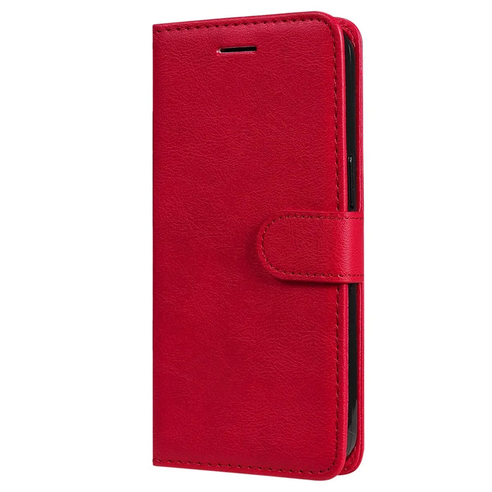 For Samsung Galaxy A13 4G Note 11 Pro+ 5G Case Solid Color Leather Mobile Cover Wallet Stand with Strap - Red - 3