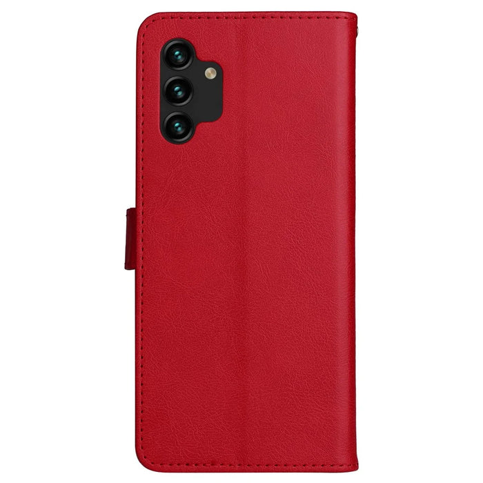 For Samsung Galaxy A13 4G Note 11 Pro+ 5G Case Solid Color Leather Mobile Cover Wallet Stand with Strap - Red - 4