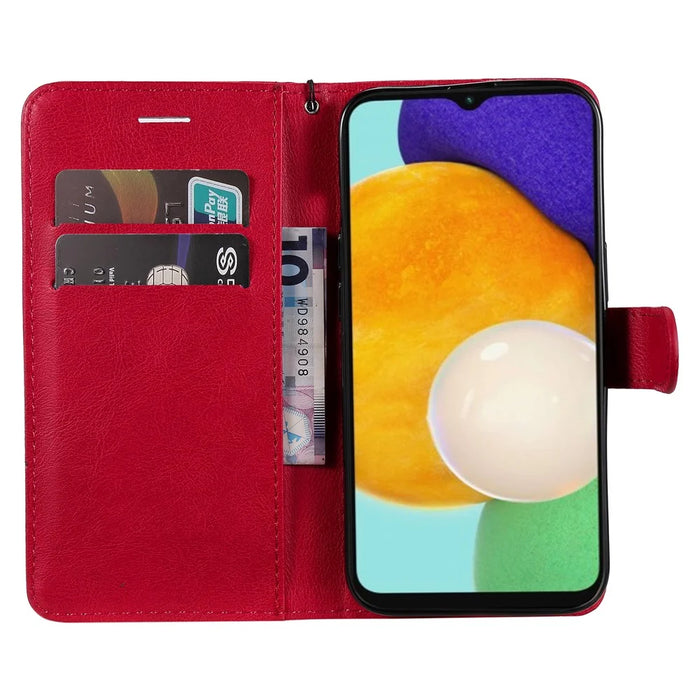 For Samsung Galaxy A13 4G Note 11 Pro+ 5G Case Solid Color Leather Mobile Cover Wallet Stand with Strap - Red - 5