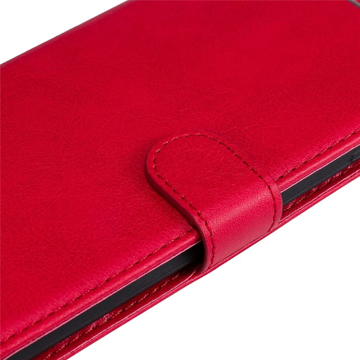 For Samsung Galaxy A13 4G Note 11 Pro+ 5G Case Solid Color Leather Mobile Cover Wallet Stand with Strap - Red - 7