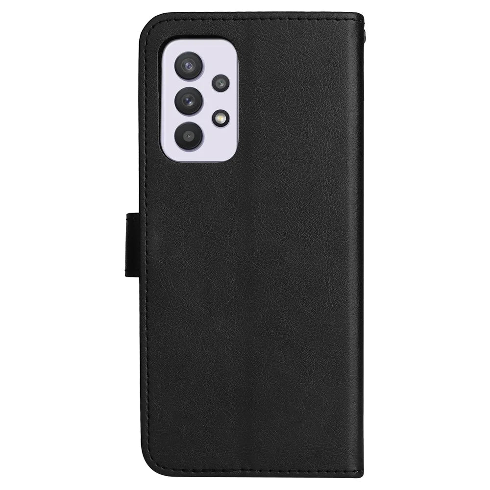For Samsung Galaxy A33 5G Case Solid Color Leather Mobile Cover Wallet Stand with Strap - Black - 3