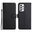 For Samsung Galaxy A53 5G Case Solid Color Leather Mobile Cover Wallet Stand with Strap - Black - 1