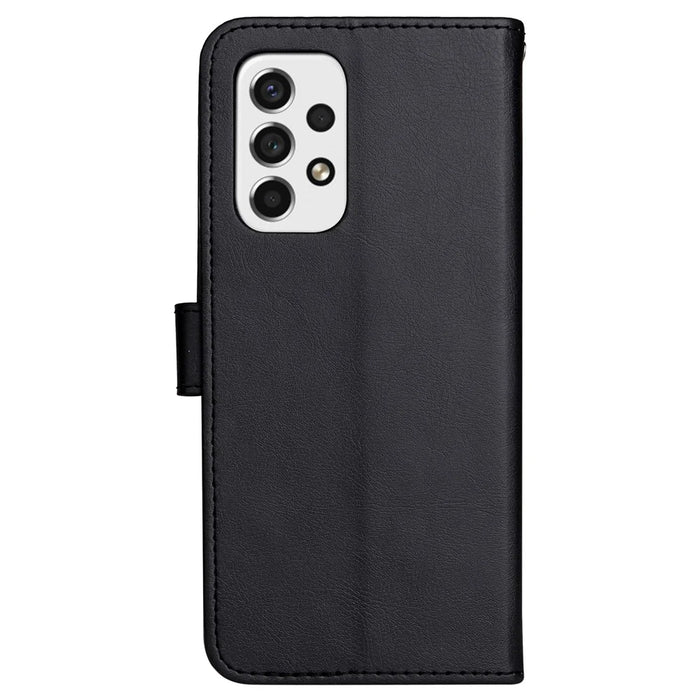 For Samsung Galaxy A53 5G Case Solid Color Leather Mobile Cover Wallet Stand with Strap - Black - 3