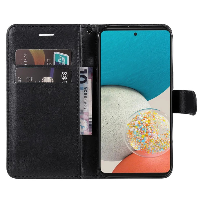 For Samsung Galaxy A53 5G Case Solid Color Leather Mobile Cover Wallet Stand with Strap - Black - 4