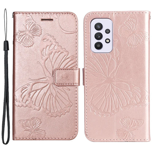 For Samsung Galaxy A33 5G Wallet Case Floral Butterfly Imprinted Leather Phone Cover Stand - Rose Gold - 1