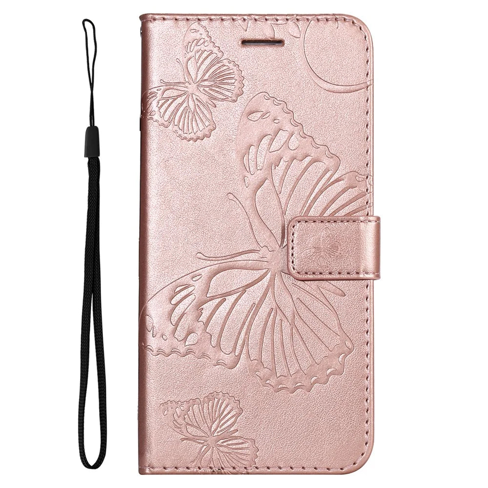 For Samsung Galaxy A33 5G Wallet Case Floral Butterfly Imprinted Leather Phone Cover Stand - Rose Gold - 2