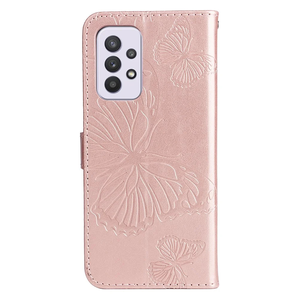 For Samsung Galaxy A33 5G Wallet Case Floral Butterfly Imprinted Leather Phone Cover Stand - Rose Gold - 3