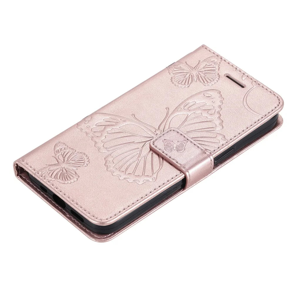 For Samsung Galaxy A33 5G Wallet Case Floral Butterfly Imprinted Leather Phone Cover Stand - Rose Gold - 7