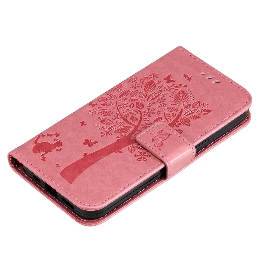 Wallet Design KT Imprinting Flower Series-3 Cat Tree Pattern Imprinted PU Leather Case Stand Magnetic Flip Shockproof Cover with Strap for Samsung Galaxy A53 5G - Pink - 7