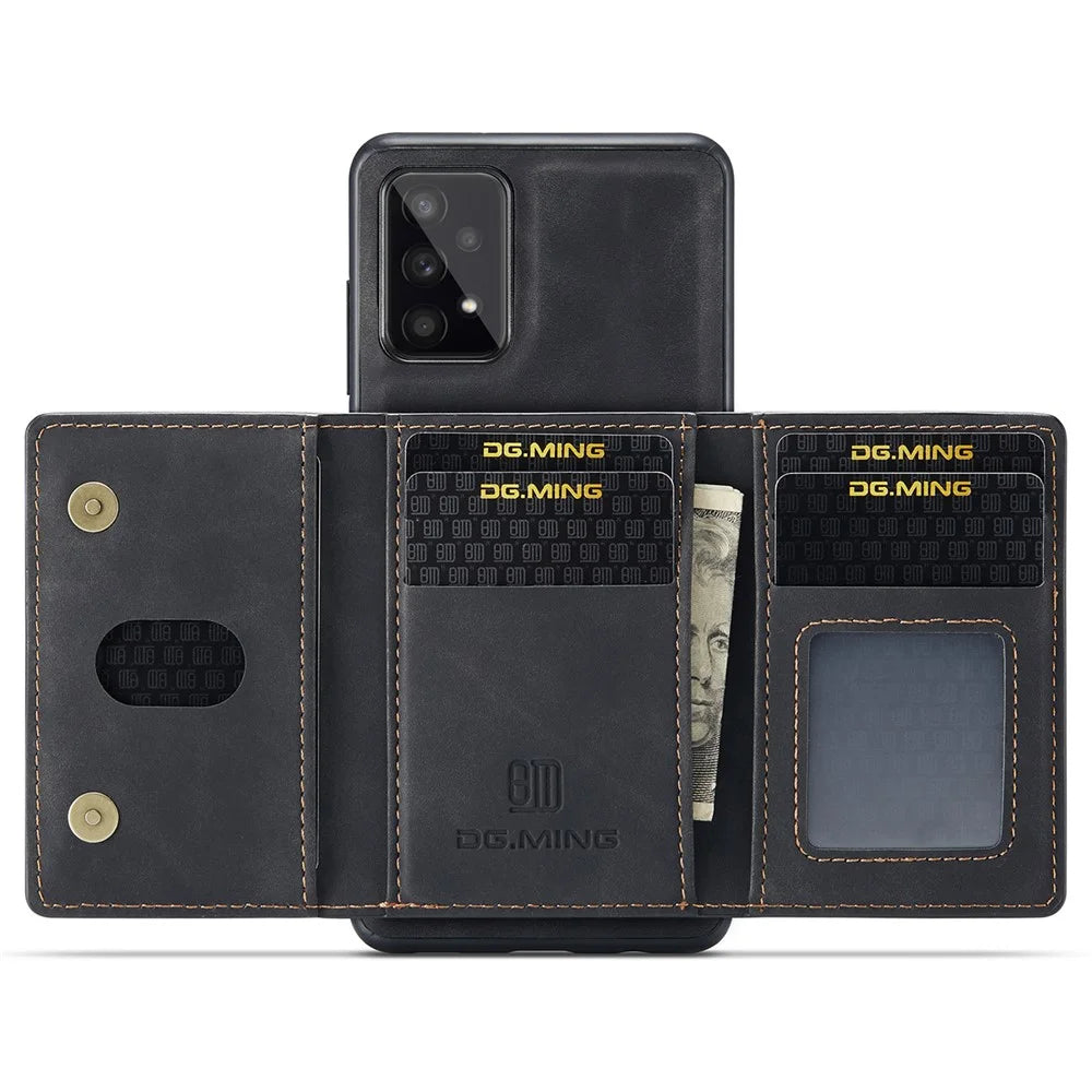 DG.MING M2 Series Detachable 2-in-1 Wallet Phone Case Shockproof Phone Protective Cover for Samsung Galaxy A53 5G - Black - 6
