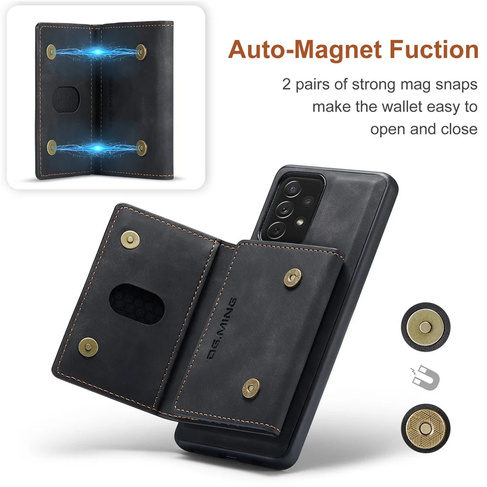DG.MING M2 Series Detachable 2 in 1 Shockproof Wallet Phone Case Wireless Charging Phone Protective Cover for Samsung Galaxy A33 5G - Black - 7