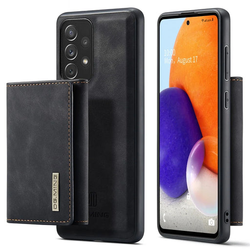 DG.MING M1 Series Phone Case PU + TPU + PC Back Cover with Magnetic Tri-Fold Wallet Kickstand for Samsung Galaxy A73 5G - Black - 1