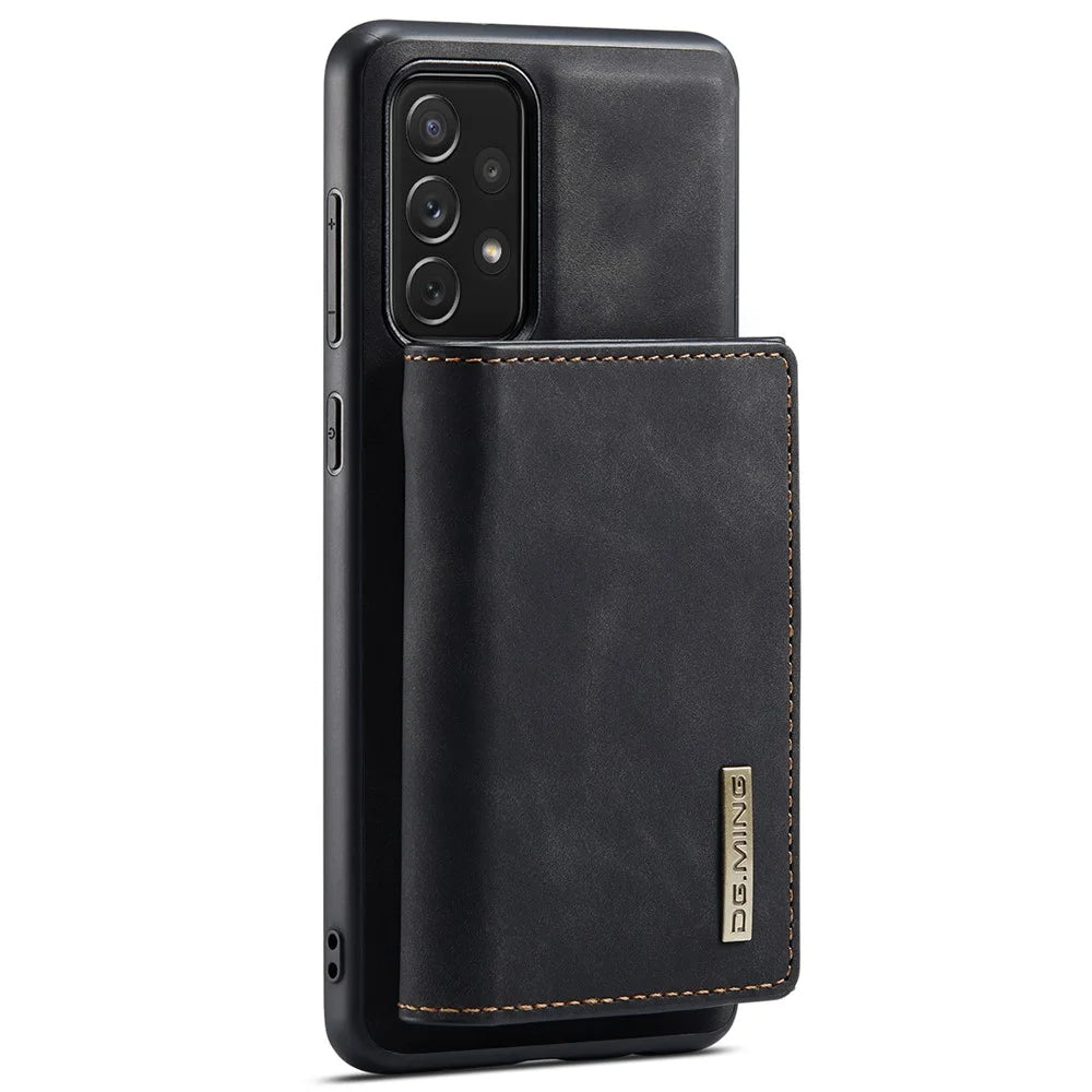 DG.MING M1 Series Phone Case PU + TPU + PC Back Cover with Magnetic Tri-Fold Wallet Kickstand for Samsung Galaxy A73 5G - Black - 3