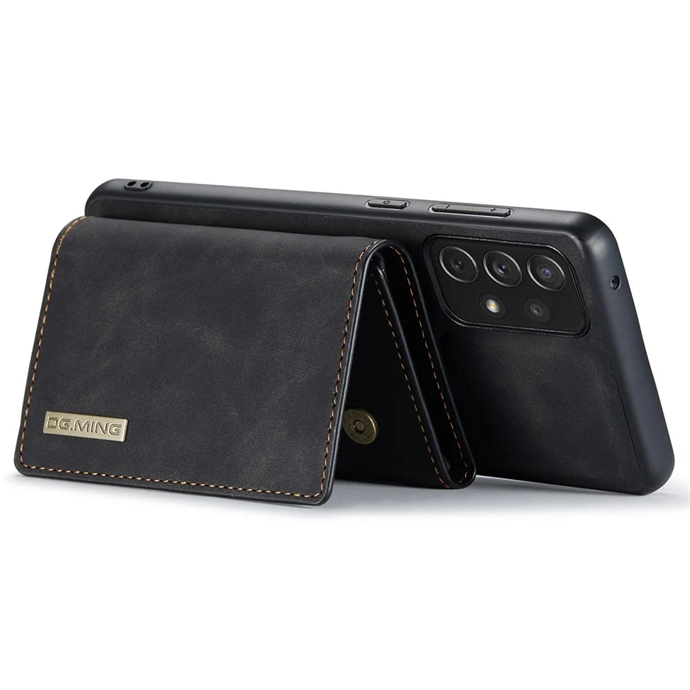DG.MING M1 Series Phone Case PU + TPU + PC Back Cover with Magnetic Tri-Fold Wallet Kickstand for Samsung Galaxy A73 5G - Black - 4