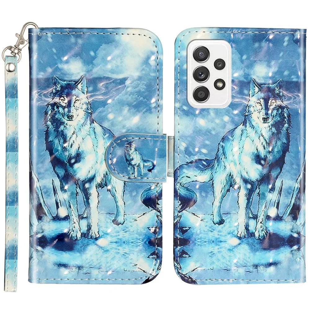 Pattern Printing Fully Wrapped Folio Flip Leather Wallet Phone Case Cover with Stand for Samsung Galaxy A53 5G - Wolf - 1