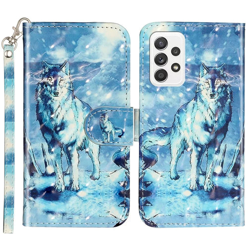 Pattern Printing Fully Wrapped Folio Flip Leather Wallet Phone Case Cover with Stand for Samsung Galaxy A53 5G - Wolf - 1