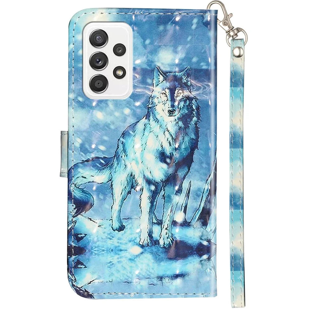Pattern Printing Fully Wrapped Folio Flip Leather Wallet Phone Case Cover with Stand for Samsung Galaxy A53 5G - Wolf - 3