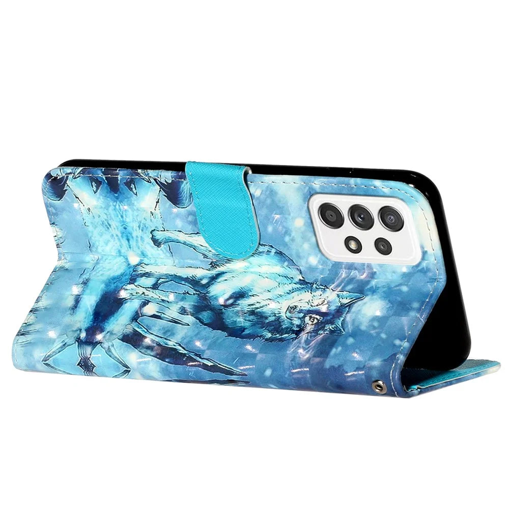 Pattern Printing Fully Wrapped Folio Flip Leather Wallet Phone Case Cover with Stand for Samsung Galaxy A53 5G - Wolf - 5