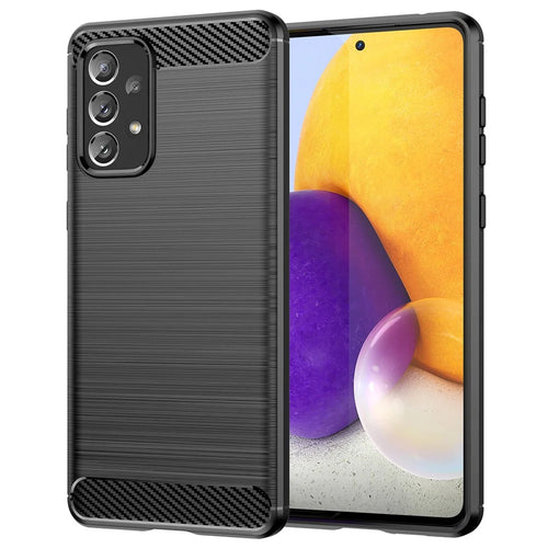 Anti-scratch Shockproof 1.8mm TPU Case Brushed Surface Carbon Fiber Texture Phone Cover for Samsung Galaxy A73 5G - Black - 1