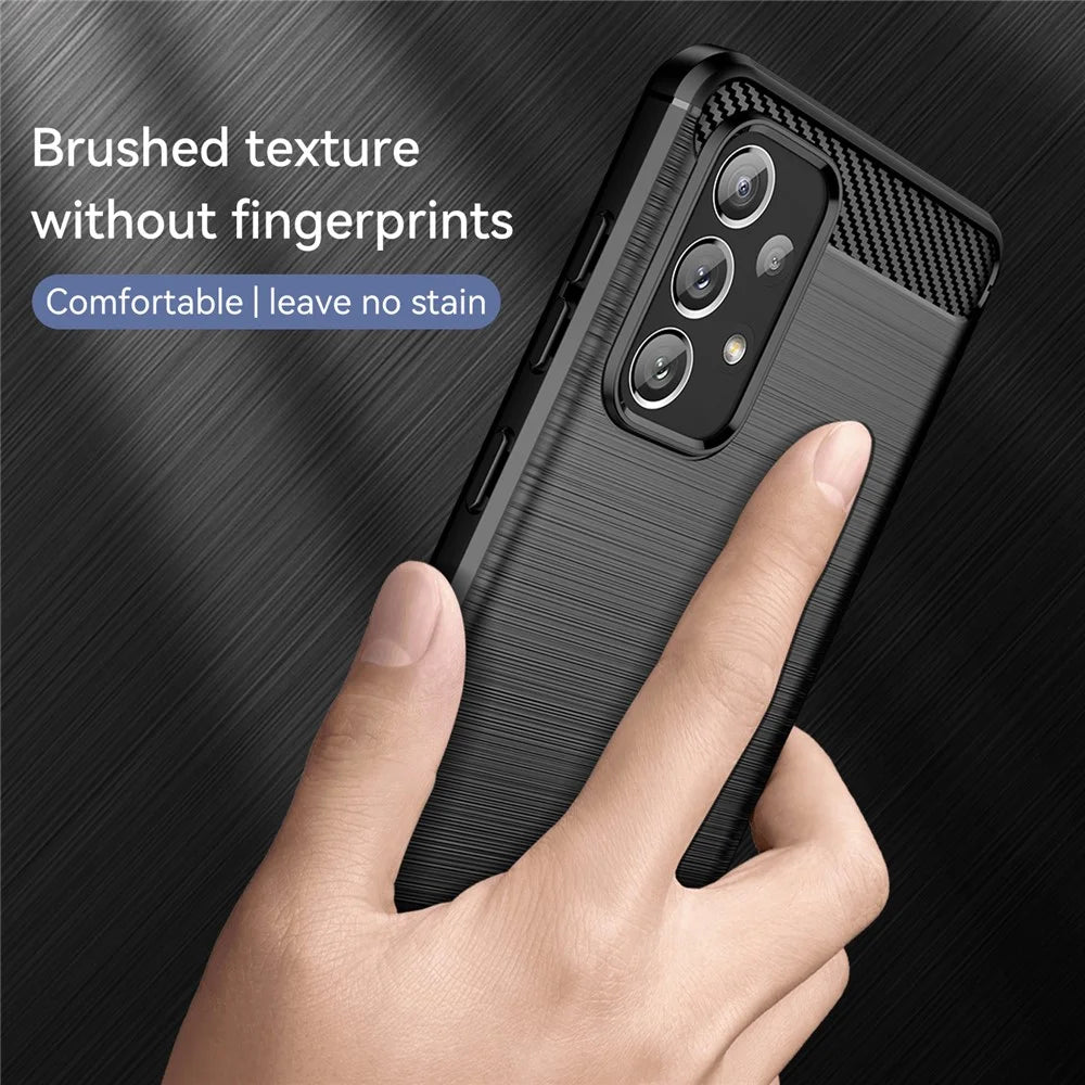 Anti-scratch Shockproof 1.8mm TPU Case Brushed Surface Carbon Fiber Texture Phone Cover for Samsung Galaxy A73 5G - Black - 3