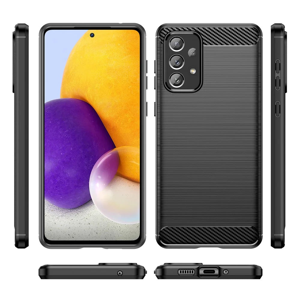 Anti-scratch Shockproof 1.8mm TPU Case Brushed Surface Carbon Fiber Texture Phone Cover for Samsung Galaxy A73 5G - Black - 7