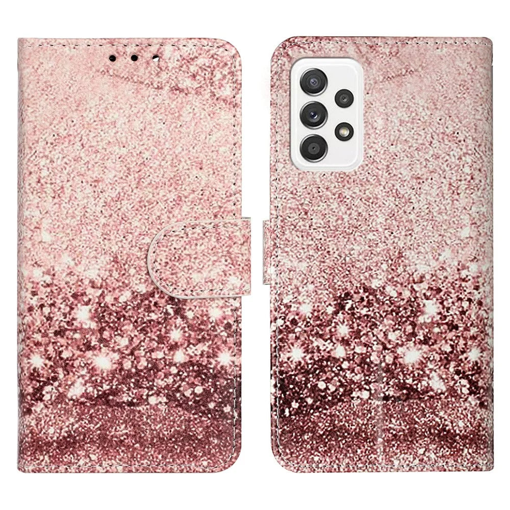 Pattern Printing Wallet Stand PU Leather + TPU Well-protected Phone Case Cover for Samsung Galaxy A53 5G - Rose Gold - 1