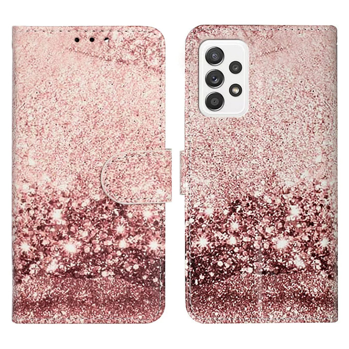 Pattern Printing Wallet Stand PU Leather + TPU Well-protected Phone Case Cover for Samsung Galaxy A53 5G - Rose Gold - 1