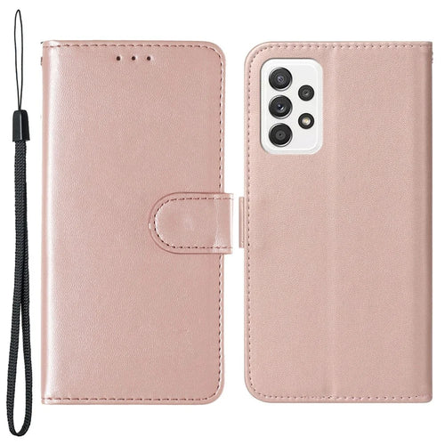 Anti-drop Solid Color Magnetic Closure Flip Leather Protective Wallet Shell Horizontal Stand Case for Samsung Galaxy A33 5G - Rose Gold - 1