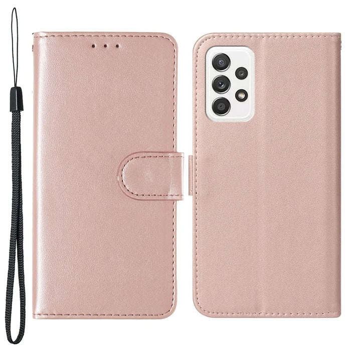 Anti-drop Solid Color Magnetic Closure Flip Leather Protective Wallet Shell Horizontal Stand Case for Samsung Galaxy A33 5G - Rose Gold - 1