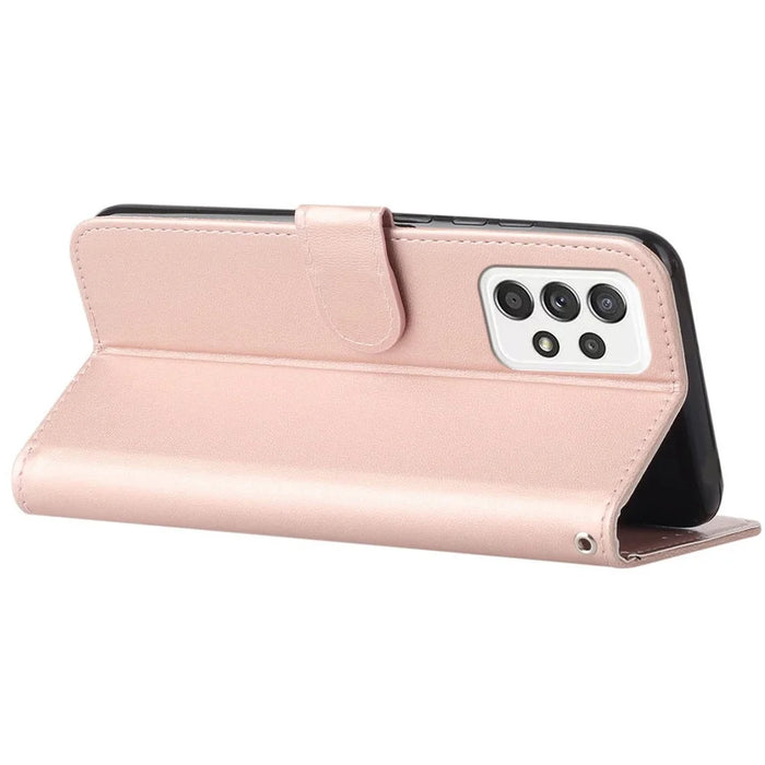 Anti-drop Solid Color Magnetic Closure Flip Leather Protective Wallet Shell Horizontal Stand Case for Samsung Galaxy A33 5G - Rose Gold - 6