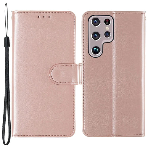 Solid Color Shockproof Magnetic Closure Flip Leather Protective Wallet Shell Stand Case for Samsung Galaxy S22 Ultra 5G - Rose Gold - 1