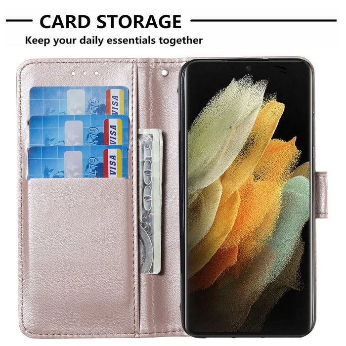Solid Color Shockproof Magnetic Closure Flip Leather Protective Wallet Shell Stand Case for Samsung Galaxy S22 Ultra 5G - Rose Gold - 4