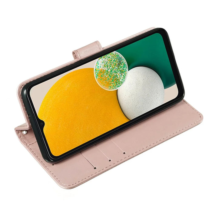 Solid Color Shockproof Magnetic Closure Flip Leather Protective Wallet Shell Stand Case for Samsung Galaxy S22 Ultra 5G - Rose Gold - 5