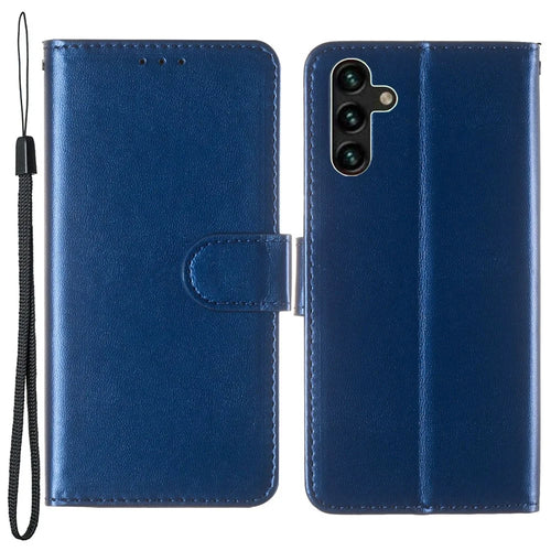 Solid Color Magnetic Closure Flip Leather Protective Wallet Shell Case with Foldable Stand for Samsung Galaxy S22 5G - Blue - 1