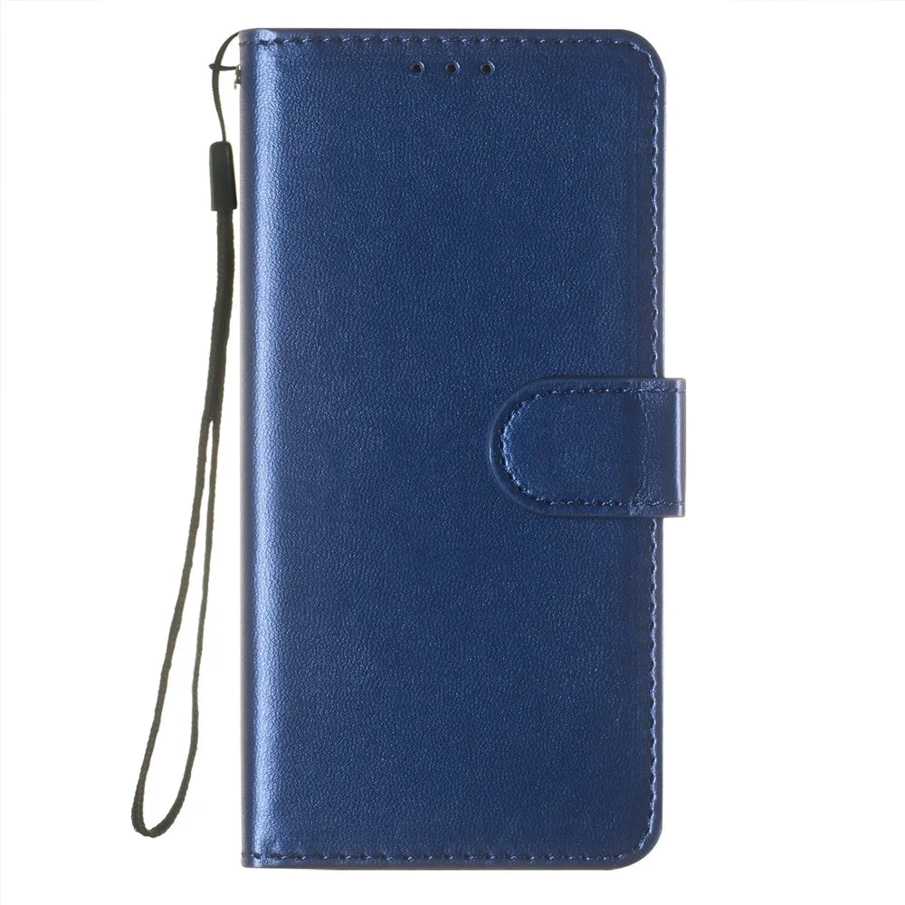 Solid Color Magnetic Closure Flip Leather Protective Wallet Shell Case with Foldable Stand for Samsung Galaxy S22 5G - Blue - 2
