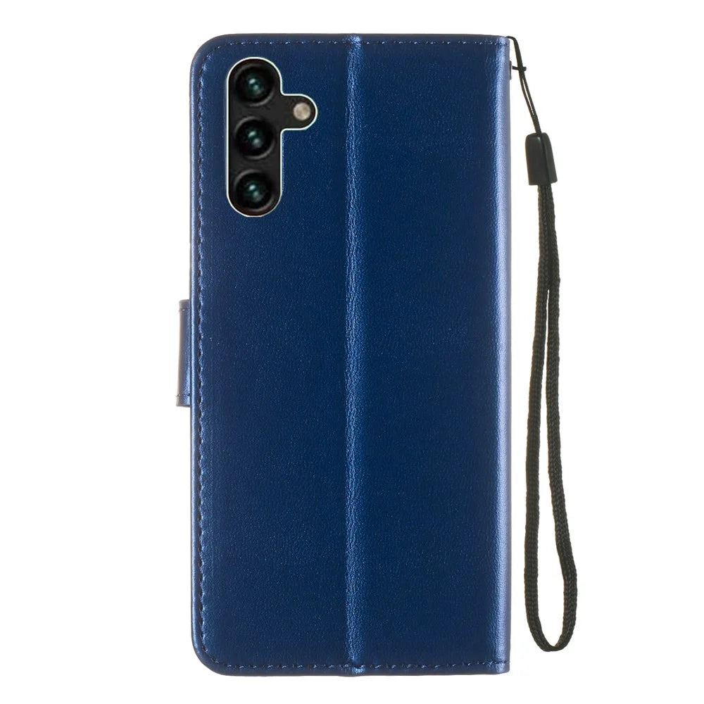 Solid Color Magnetic Closure Flip Leather Protective Wallet Shell Case with Foldable Stand for Samsung Galaxy S22 5G - Blue - 3