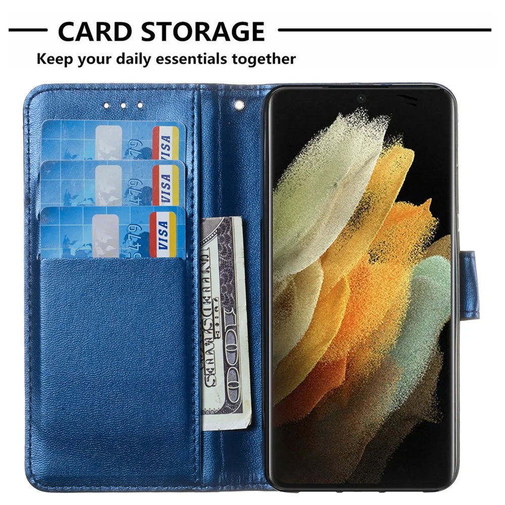 Solid Color Magnetic Closure Flip Leather Protective Wallet Shell Case with Foldable Stand for Samsung Galaxy S22 5G - Blue - 4
