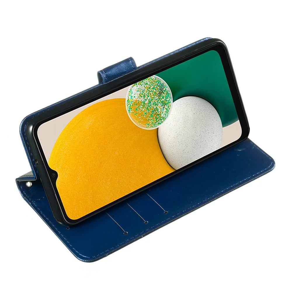 Solid Color Magnetic Closure Flip Leather Protective Wallet Shell Case with Foldable Stand for Samsung Galaxy S22 5G - Blue - 5