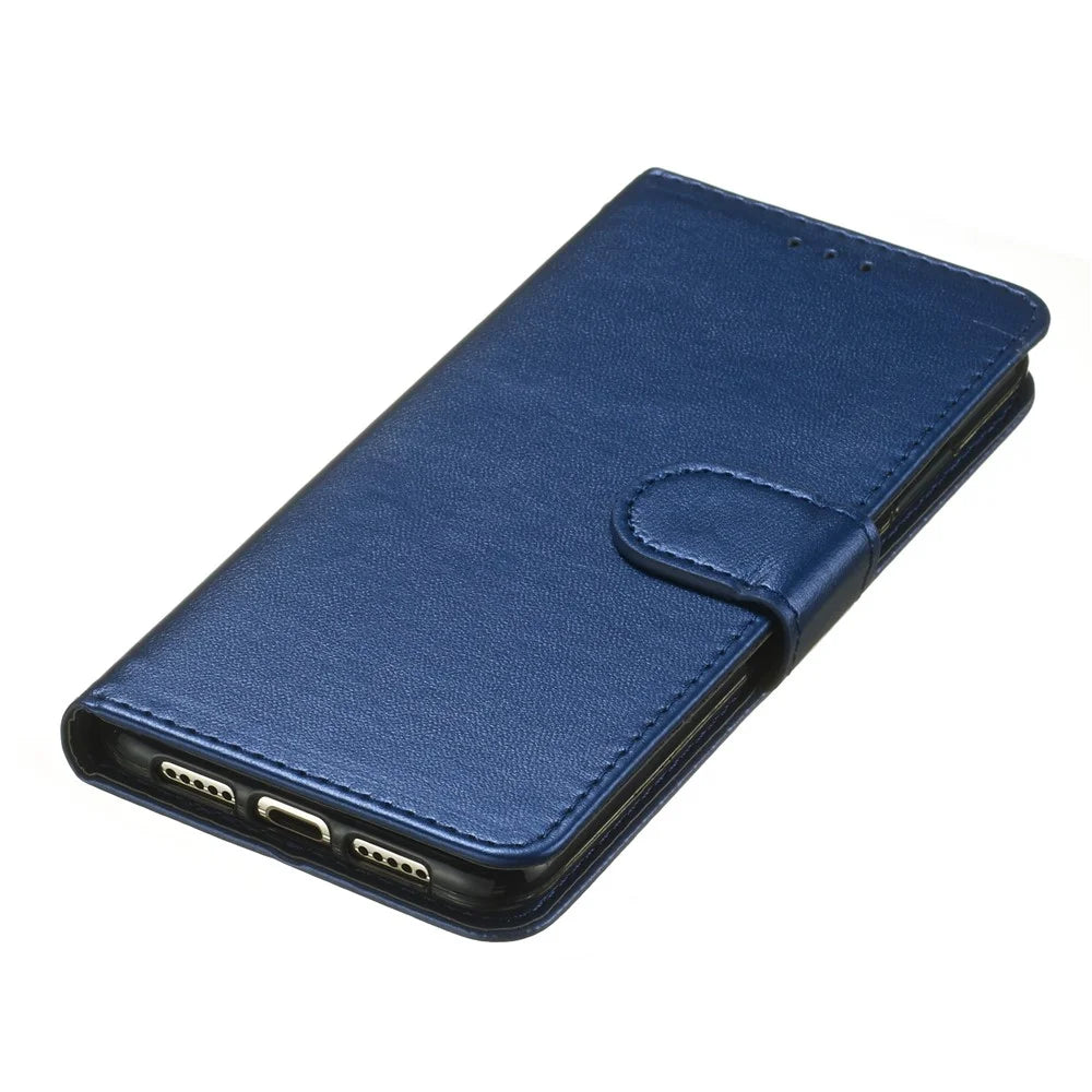 Solid Color Magnetic Closure Flip Leather Protective Wallet Shell Case with Foldable Stand for Samsung Galaxy S22 5G - Blue - 6