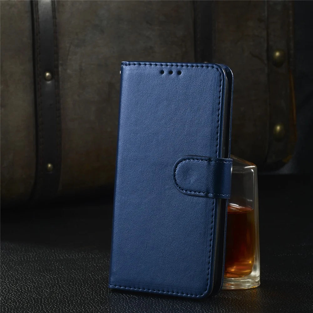 Solid Color Magnetic Closure Flip Leather Protective Wallet Shell Case with Foldable Stand for Samsung Galaxy S22 5G - Blue - 7