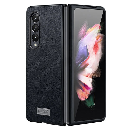 SULADA Crazy Horse Texture All-round Protection PU Leather Coating PC Phone Case Cover for Samsung W22 5G/Galaxy Z Fold3 5G - Black - 1
